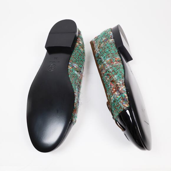 NWOB CHANEL 23A Paris-Dakar Green Tweed Patent CC Cap Toe Bow Ballet Flats EU 36 - Picture 10 of 12